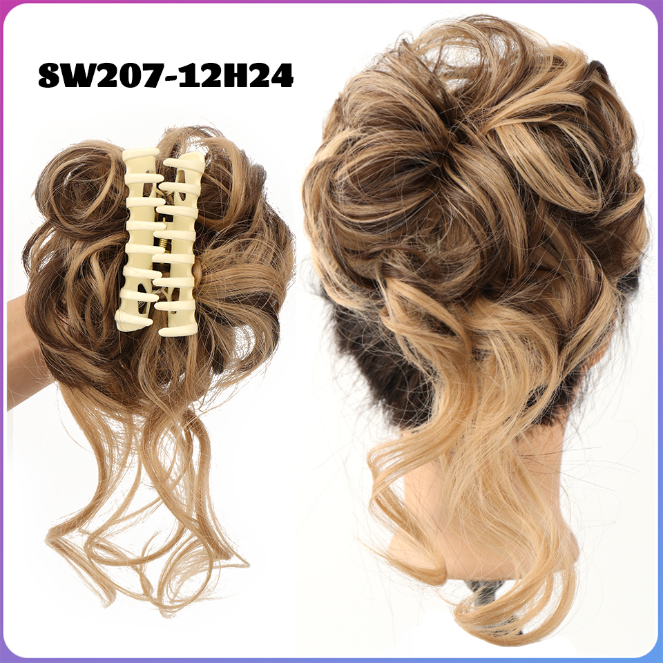 LM chaotisch lockig kurz Kunsthaarverlängerung Chignon Krapfen Rolle Brötchen Perücke Klaue Clip in Haarteil für Frauen