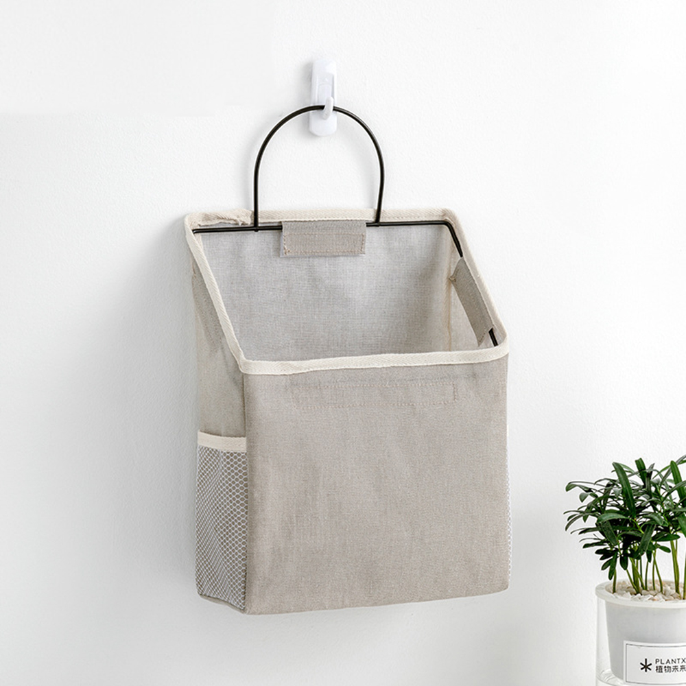 Cesta colgante para colgar en la pared, bolsa de almacenamiento de algodón y tela, organizador plegable de lino para libros, artículos diversos, estante interior para puerta: A