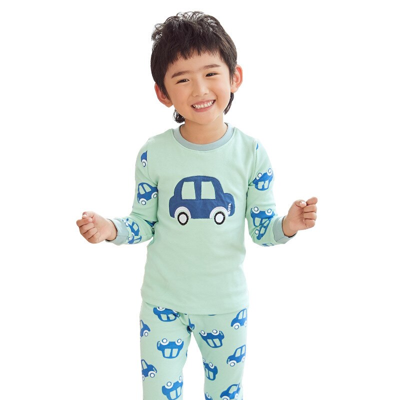 Drenges trykte farvning bil børnetøjstøj pyjamas langærmet rund hals afslappet sæt børn bukser nattøj outfit: 90cm