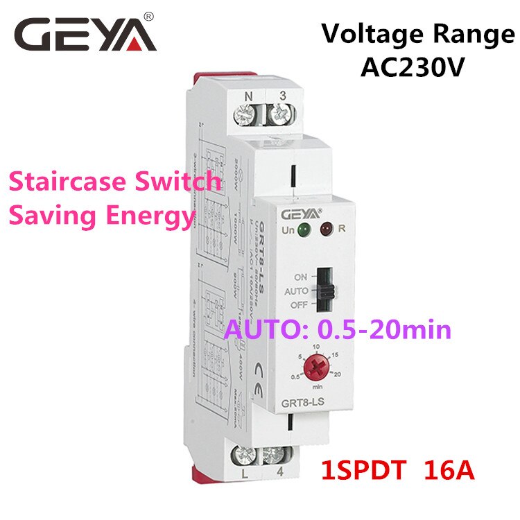 Grt 8- ls trappeur 230 vac 16a 0.5-20 min lys forsinkelse kontakt korridor switch geya