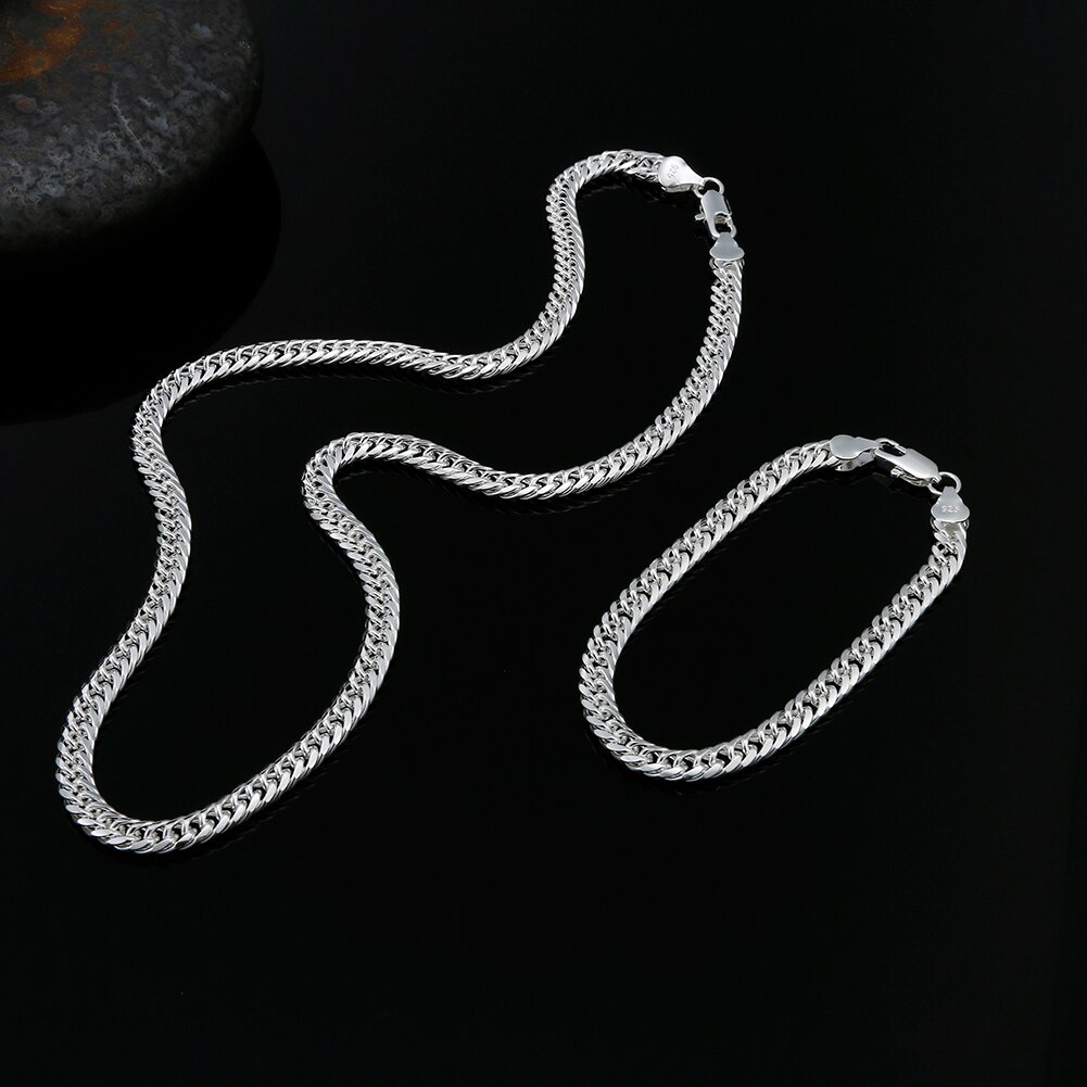 Trendy all-match argento sterling 925 6MM catena geometrica uomo bracciali collane per donna set di gioielli da sposa per feste di moda