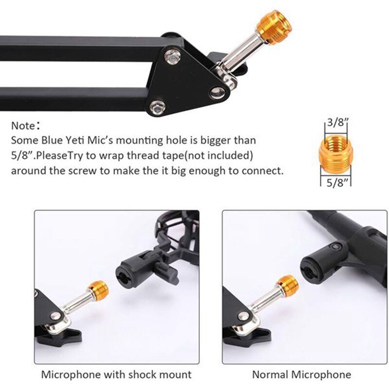 Microphone Boom Arm Stand Adjustable Suspension Scissor Stand with 3/8 to 5/8inch Screw Adapter,for Blue Snowball,Etc