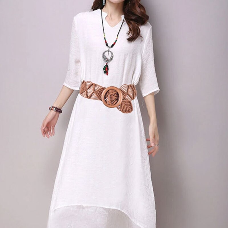 Cinturones de Estilo Vintage bohemio para mujer, de punto ancho para decoración, cinturones de vestir (marrón)