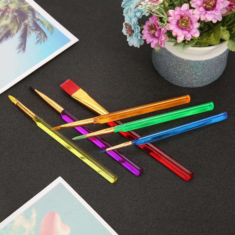 6 stk nylon hår olie maling tegning pensler til børn diy akvarel olie akryl maleri kunst pen sæt forsyninger