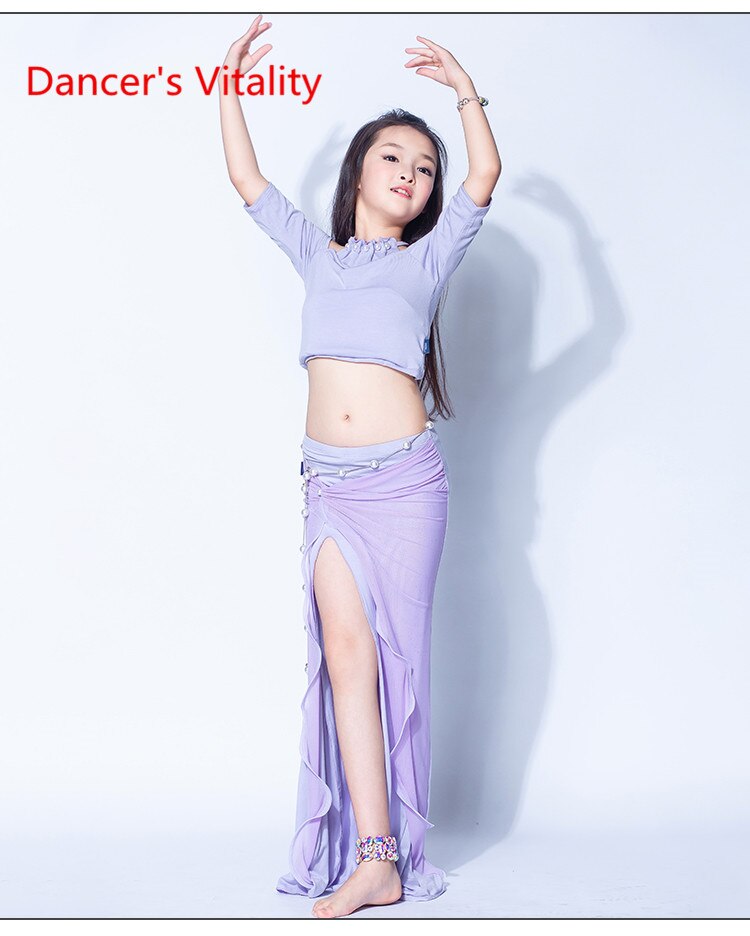 Falda de baile para niñas, ropa de entrenamiento de rendimiento, danza Oriental, traje de diosa perla, vientre,: Morado / L