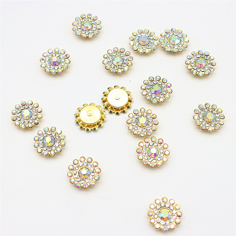 Taladro de flor de sol de 14mm, placa facial redonda cosida a mano, hebilla de taladro hecha a mano, accesorios de cuentas de lazo Diy, diamantes de imitación de doble flor