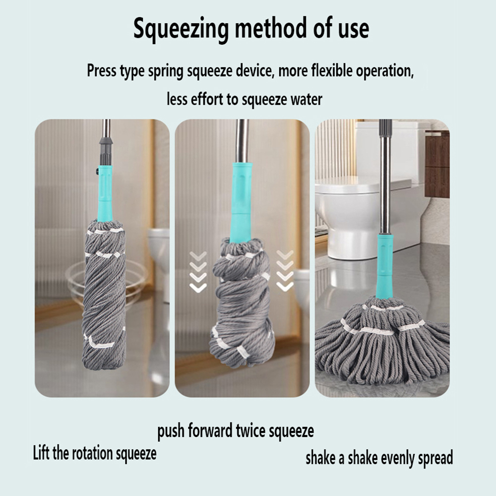 Telescopic Mop with Long Handle Squeezing Microfiber Strong Water Absorption Hand-free Wet and Dry Mop Cleaning Tool Accessories