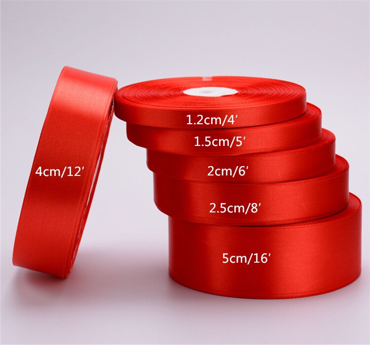 (25 yardas/rollo) cinta de satén de 6/10/15/20/25/40/50mm de Color rojo de una sola cara cinta de hecha a mano Material DIY