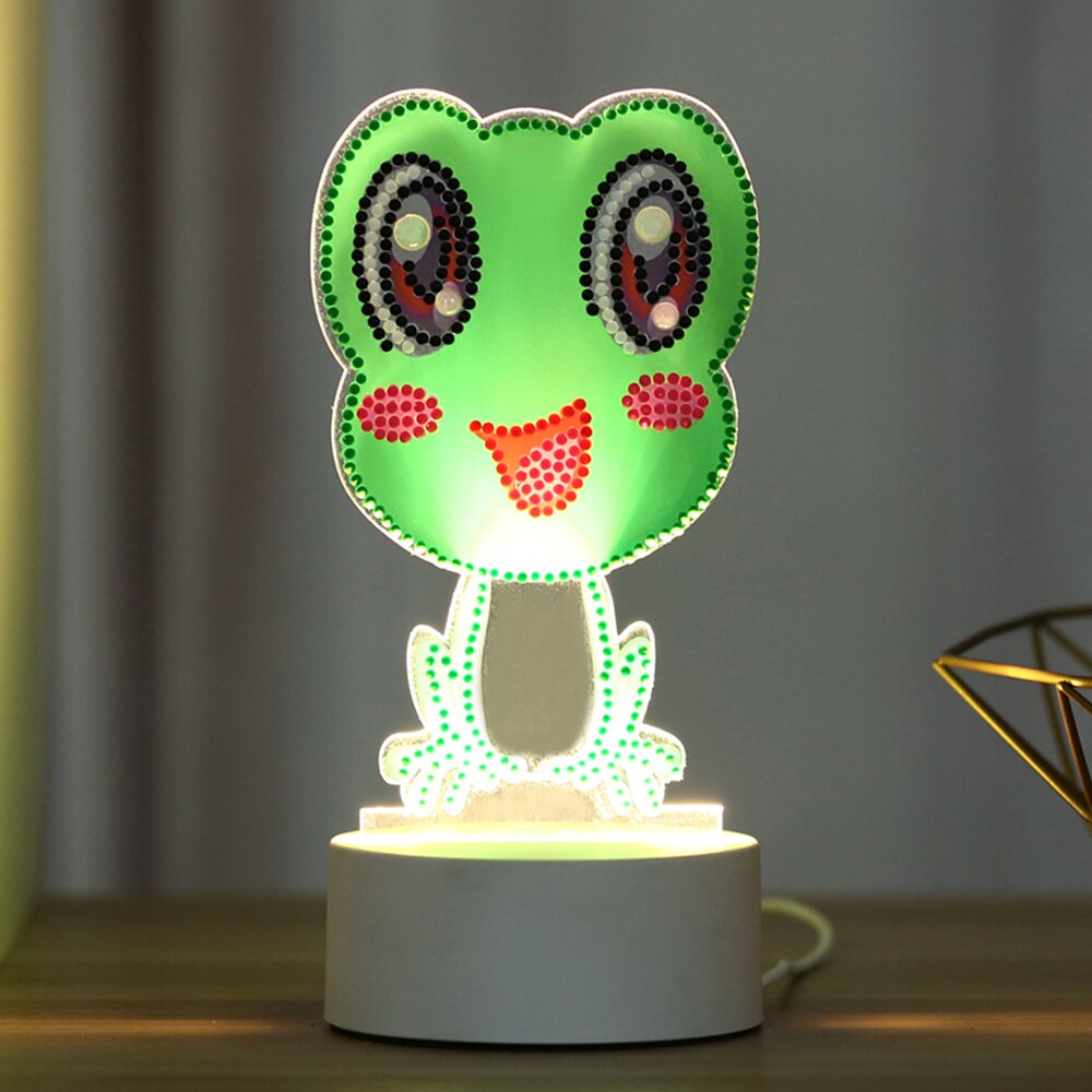 5D Diamond Painting LED Night Lamp Decorate Desk Light Cartoon Animal Jellyfish Picture Rhinestones Handmade Craft: White