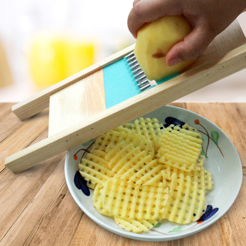 Wood Potato Grid Slicer Potato Net Flower Vegetable Slicer Corrugated Chopper Cutter Wave Cutter Potato Grid Slicer Chipper Tool