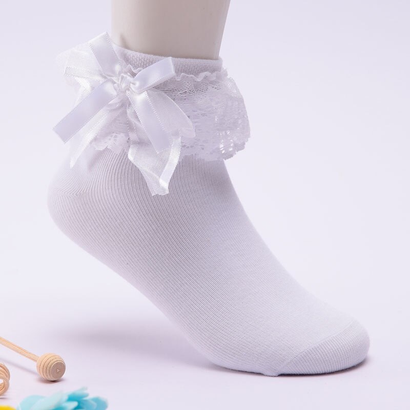 Bomuld dansestrømper børn blomst blonder solide børn pigestrømper blomster ballet anti-skrid sports åndbar sok 5-12y: Hvid / 8