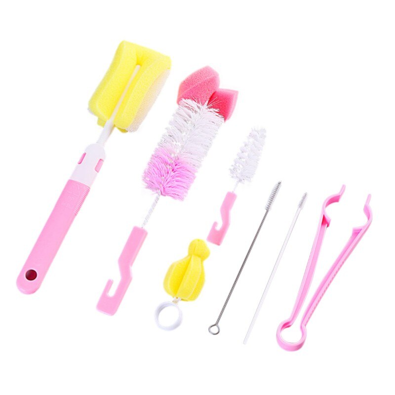 Baby Fles Borstel Set Babyuitsteeksel 360-Graden Roterende Schone Spons Uitloop Cup Borstel Kit Fles Schoon Tool: L-P