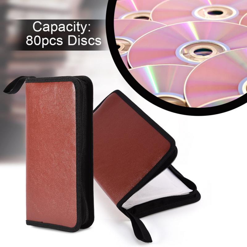 Bolsa organizadora para cd dvd vcd, bolsa preta com 80 discos de couro pu portátil de grande capacidade para armazenamento-15