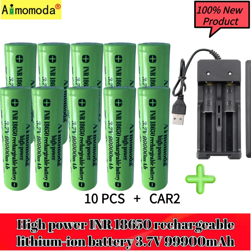 Batteria originale 18650 con grande capacità 99900Mah 3,7 V + caricabatterie torcia giocattolo batteria ricaricabile agli ioni di litio, spedizione gratuita: Colore rosa