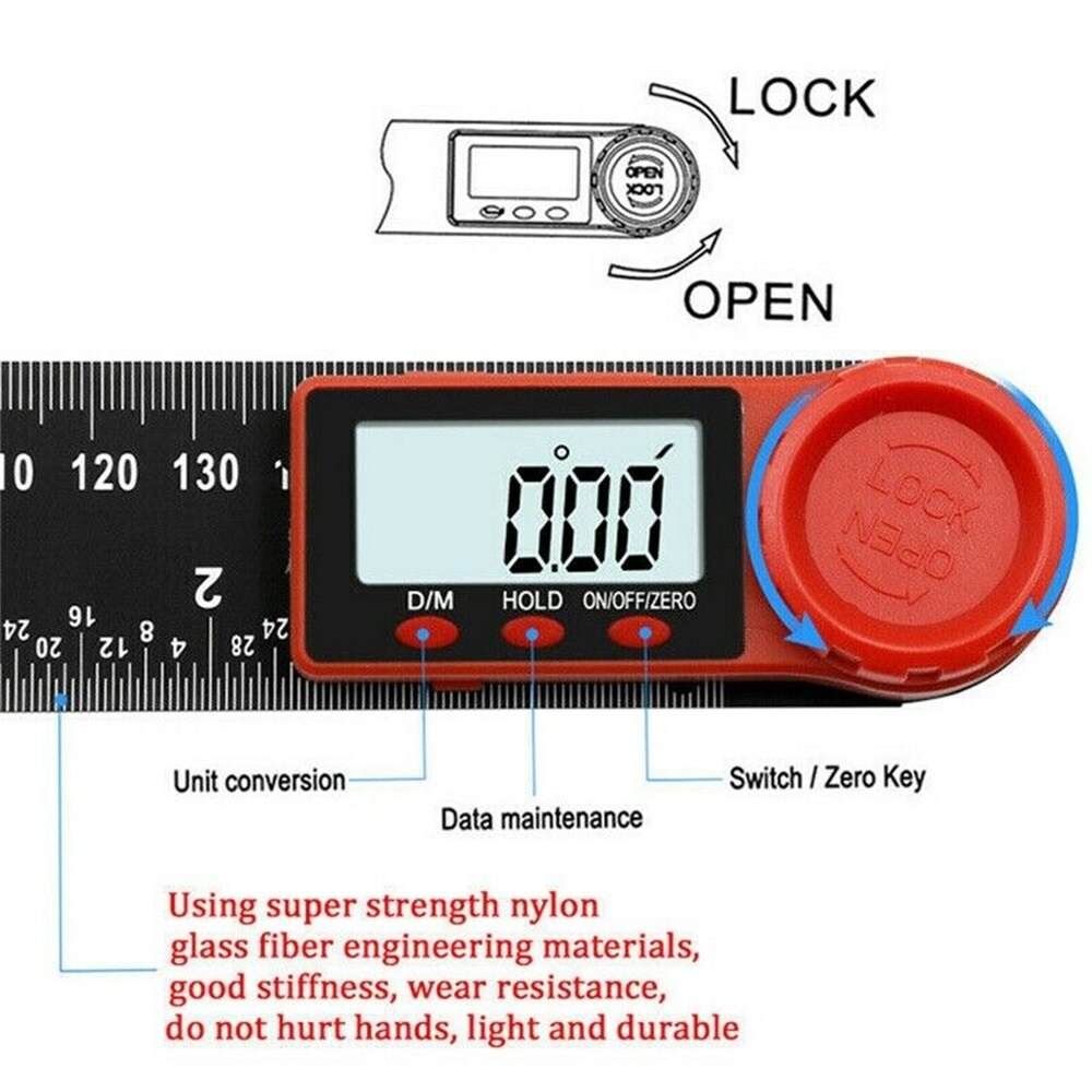 2 in 1 Digital Angle Ruler Automatic Multifunctional Protractor Angle Finder Rotary Easy Operation LCD