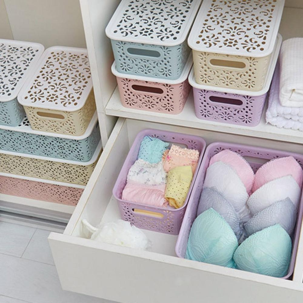 Cestas de almacenamiento huecas de escritorio, caja de almacenamiento de maquillaje, caja de almacenamiento de plástico para el hogar, estante espaciador, contenedor de almacenamiento de maquillaje