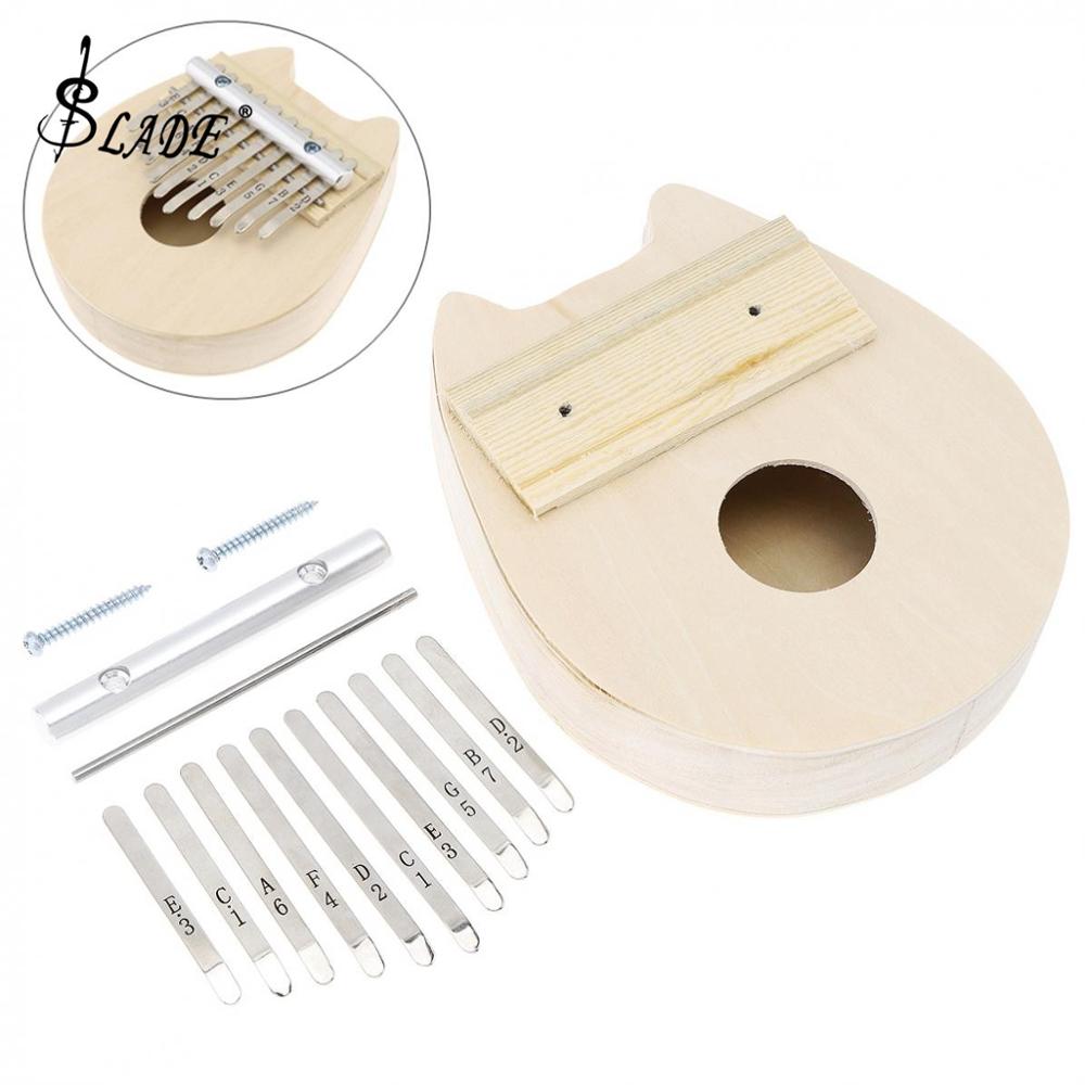 10 Key Single Board Cat Shape Kalimba DIY Kit Basswood Thumb Piano Mbira for Handwork Painting Parents-child Campaign