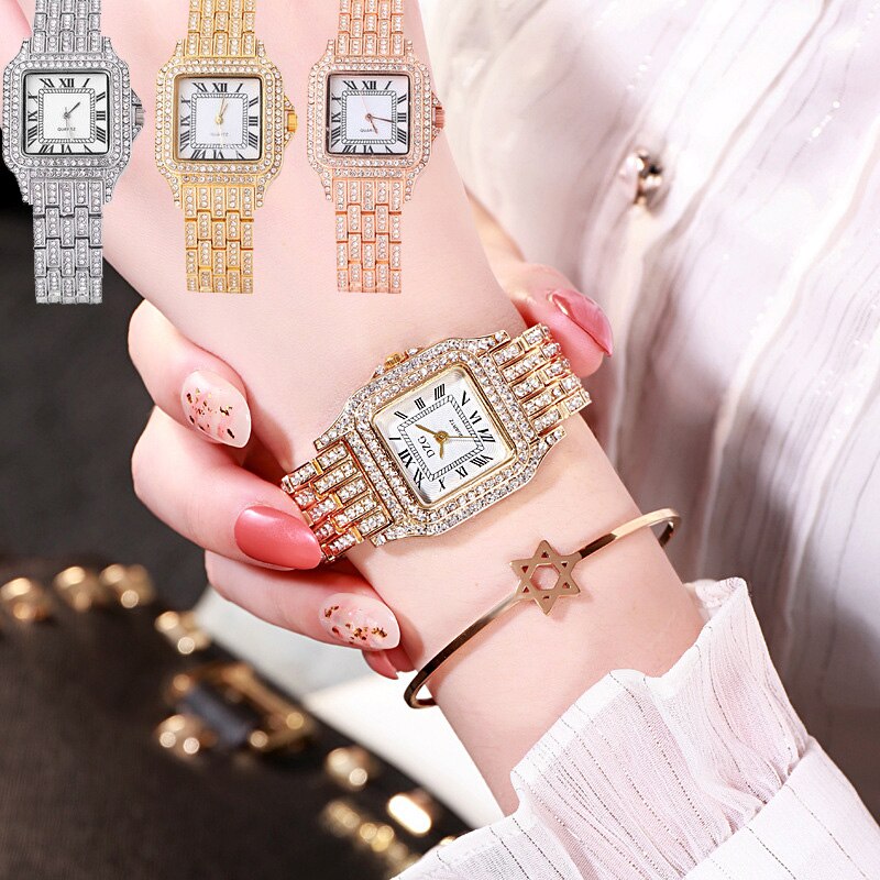 Elegante Mode Vrouwen Vol Kristallen Sieraden Horloges Luxe Strass Armband Horloge Waterdicht Quartz Romeinse Polshorloge Set