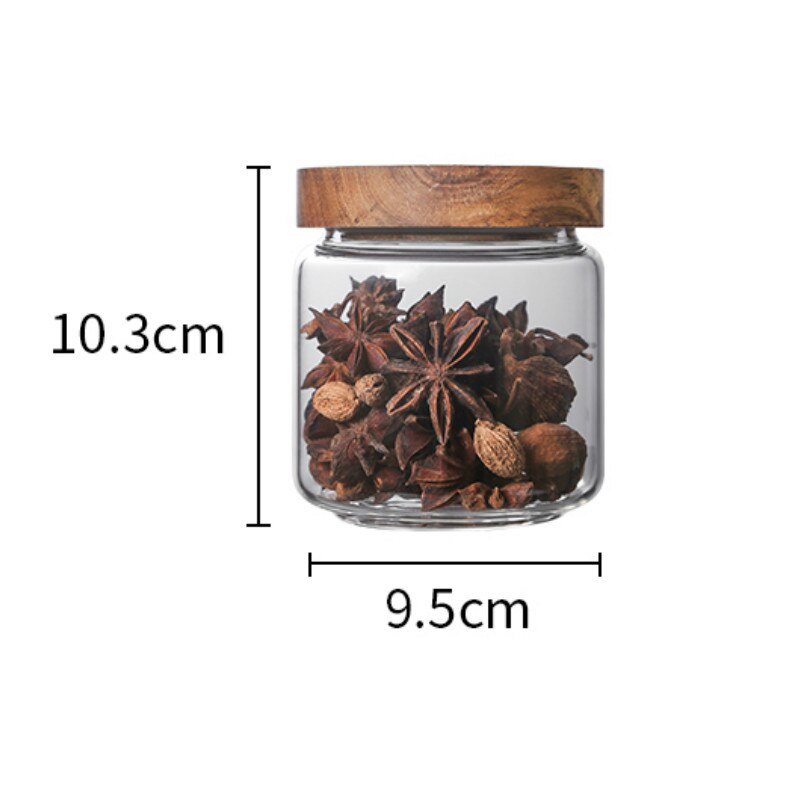 Envase hermético de vidrio con tapa de madera, frascos de botellas de almacenamiento para cocina, contenedor de alimentos, granos de té y café, contenedores de granos, ZM1013: 350ML