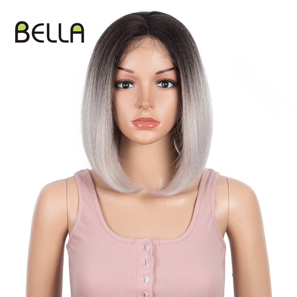 Bella Korte Bob Pruik Synthetische Lace Pruik Groen Blonde Bob Haar Cosplay Groene Tiffany Yaki Straight 4*4 Kant pruiken Voor Vrouwen Cosplay: Roze