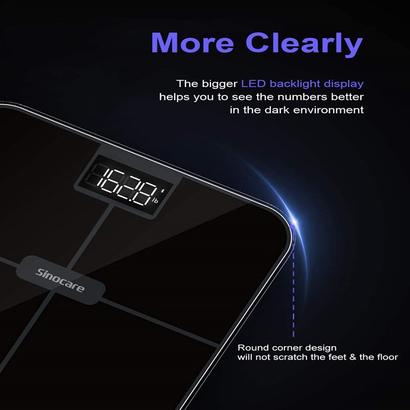 Sinocare Digital Body Weight Scale Bluetooth Bathroom Scale Scale Accurate Smart BMI Digital Scale Ultra Slim Bathroom