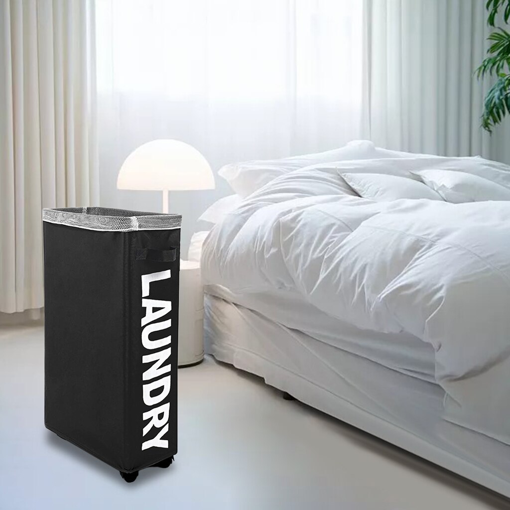 Dirty Clothes Hamper with Caster Wheels Clothes Rolling Durable Laundry Hamper for Living Room Utility Room Apartment: black