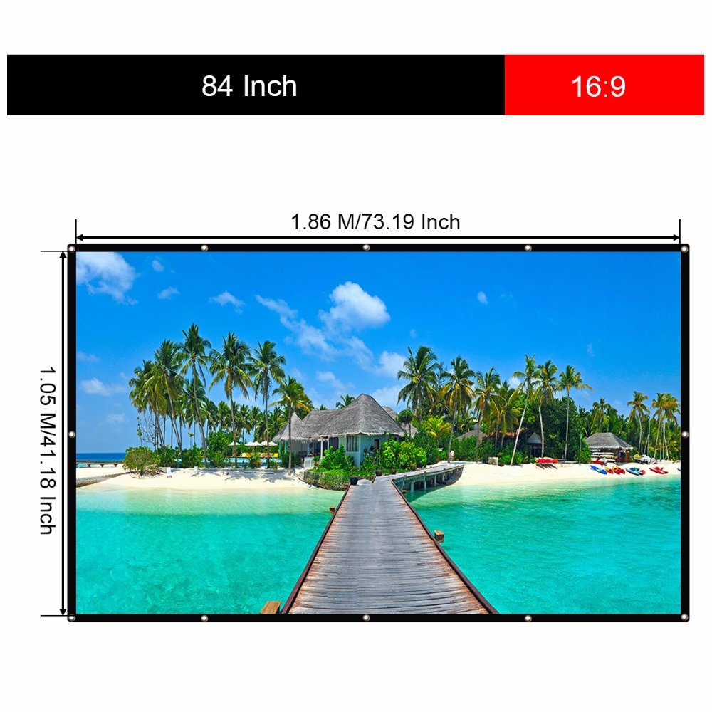 Excelvan 84 inch Eenvoudige Gevouwen Projectiescherm Wrap Stof Roll Up 16:9 Doek Scherm met gat voor projector Home theater