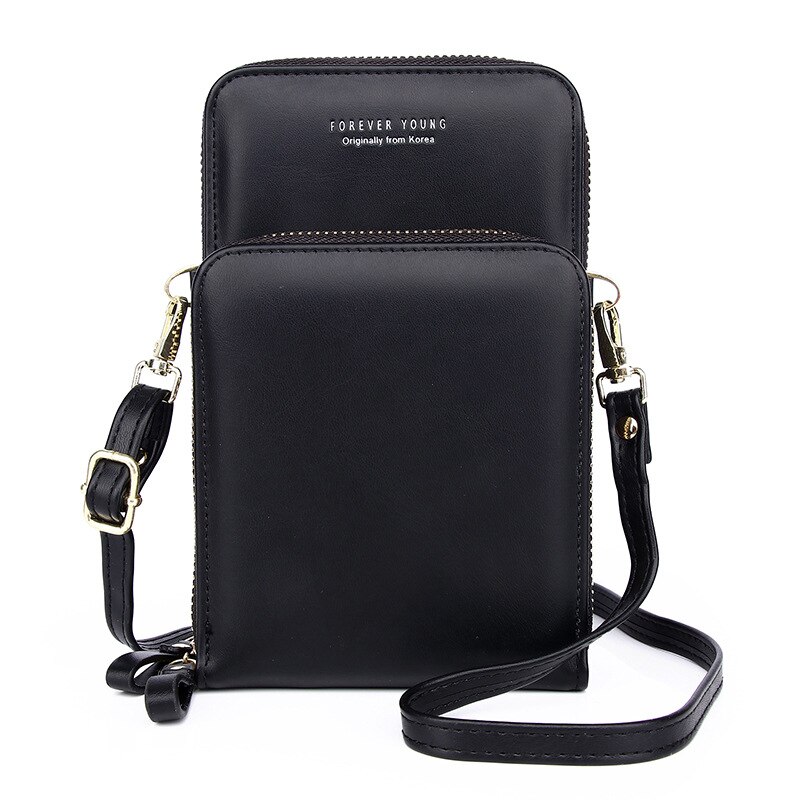 Yogodlns, bandolera pequeña para mujer, bandolera de cuero PU, Minibandolera multifunción, bolso de doble capa para teléfono móvil: Black