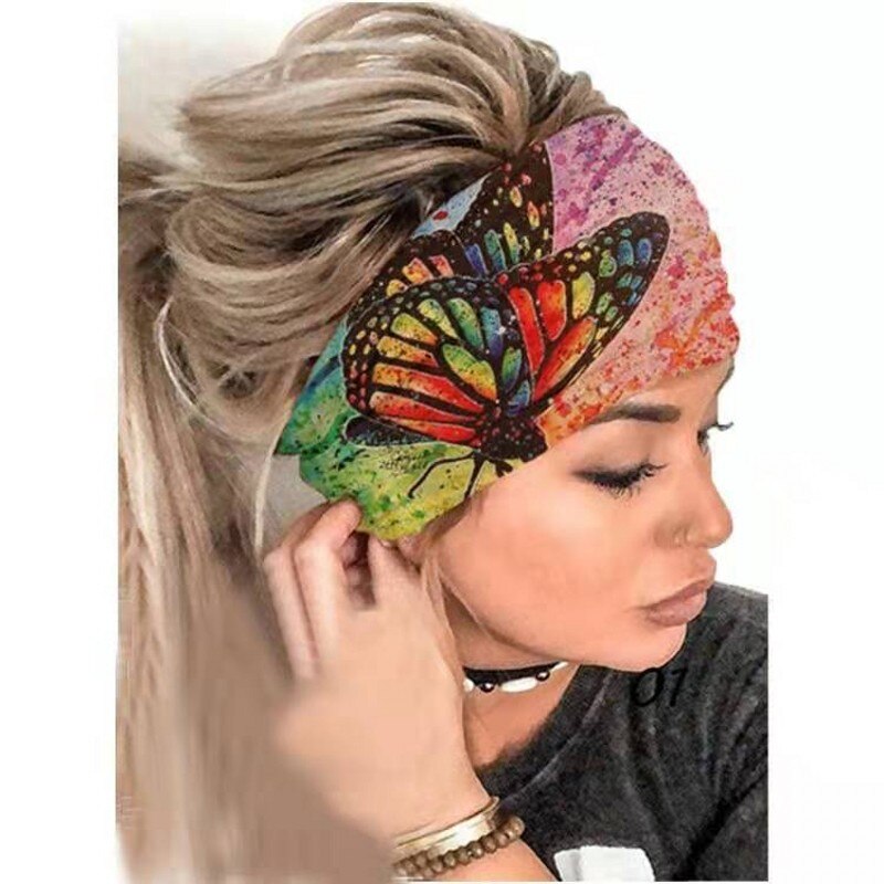 Tie-dye-Diadema deportiva para mujer y niña, bandas elásticas para el cabello, banda para el cabello Bohemia estampada, diadema deportiva, banda elástica para Yoga: 01