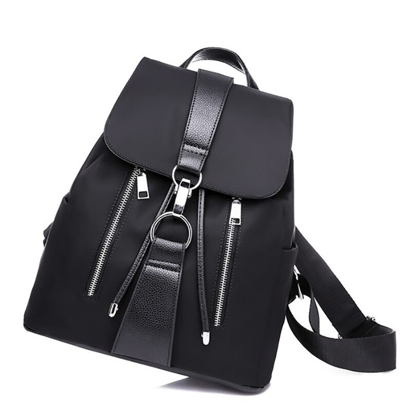 Women Backpack School Bags For Teenager Girls Nylon Zipper Lock Black Femme Mochila Female Backpack Sac A Dos