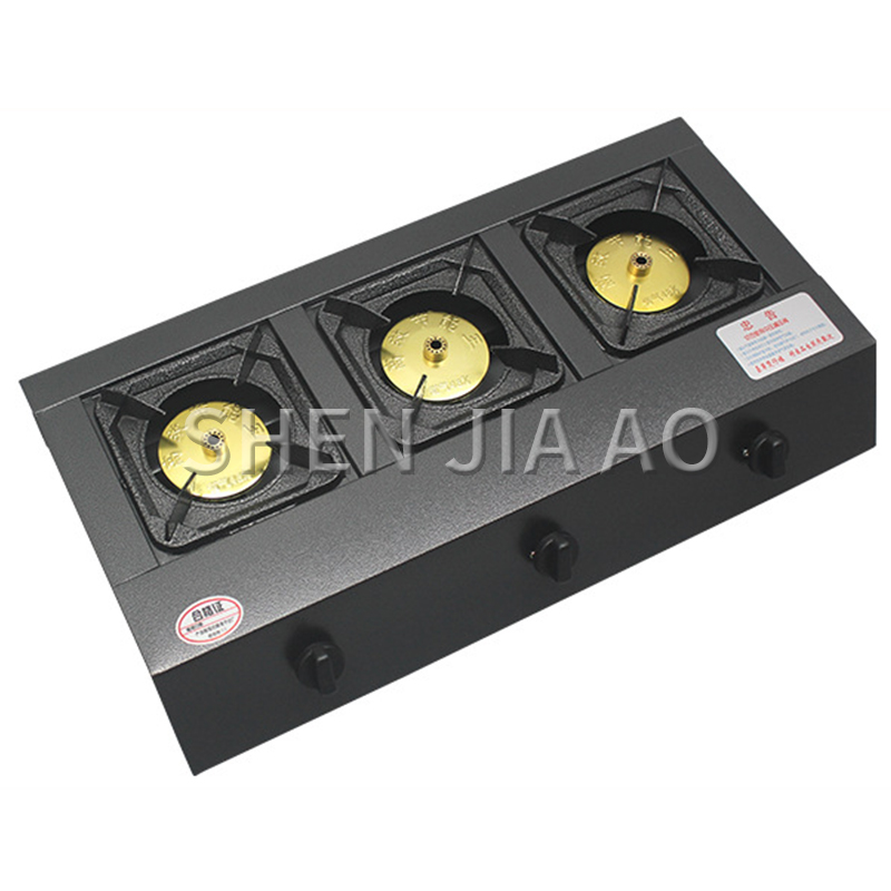 4kw kitchen three-hole gas cooktops natural/liquefied gas stainless steel panel Energy-saving three stove gas stove furnace
