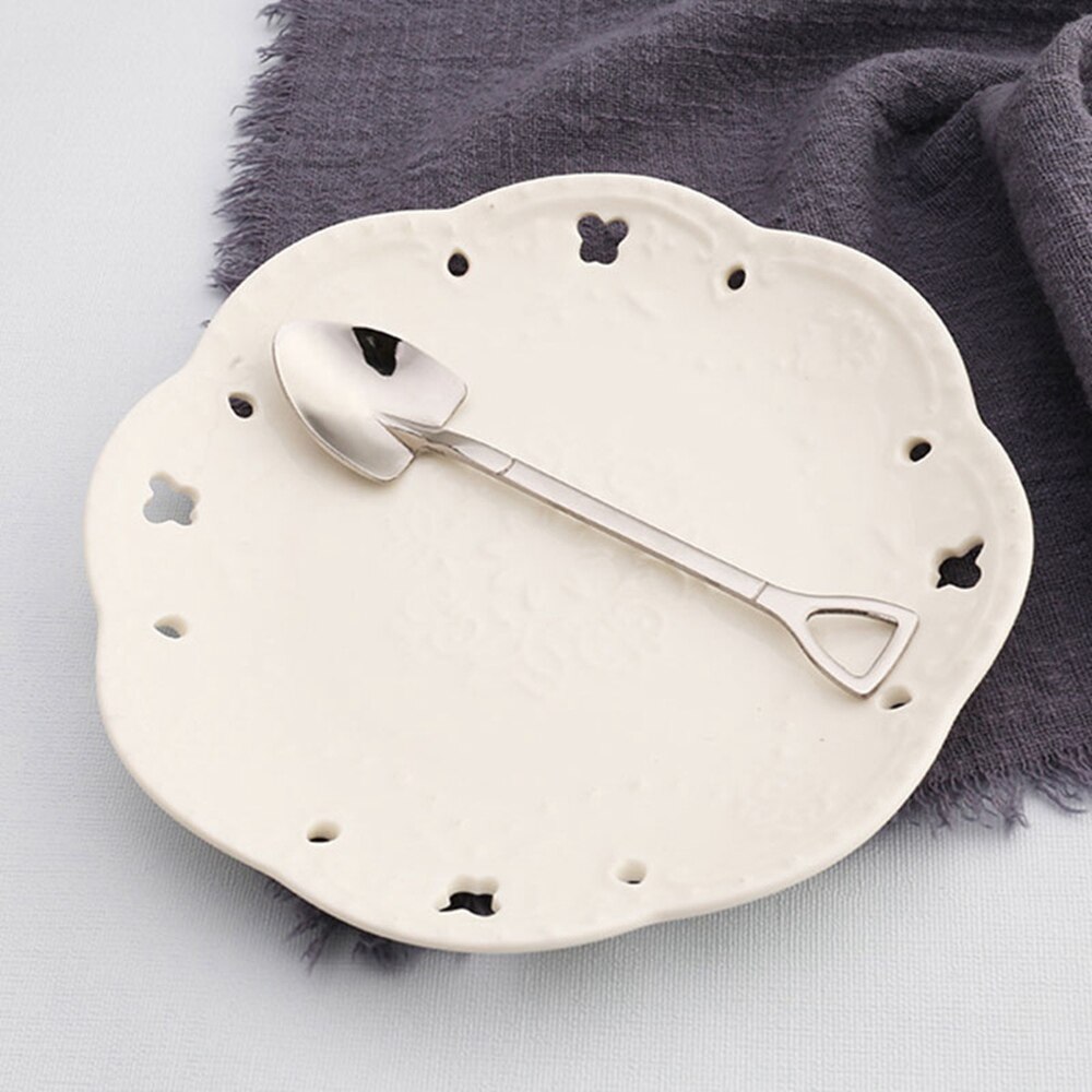Kitchen Stainless Steel Dessert Shovel Spoon and Fork Picnic Travel Cute Ice Cream Spoon Fruit Fork Set: Spoon(silver)