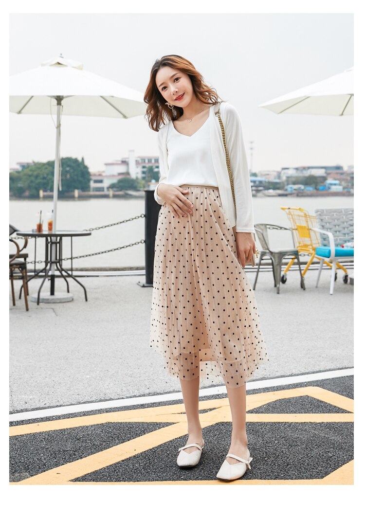 Dot Gauze Maternity Skirts Elastic Waist Adjustable Skirts Clothes for Pregnant Women Summer Pregnancy
