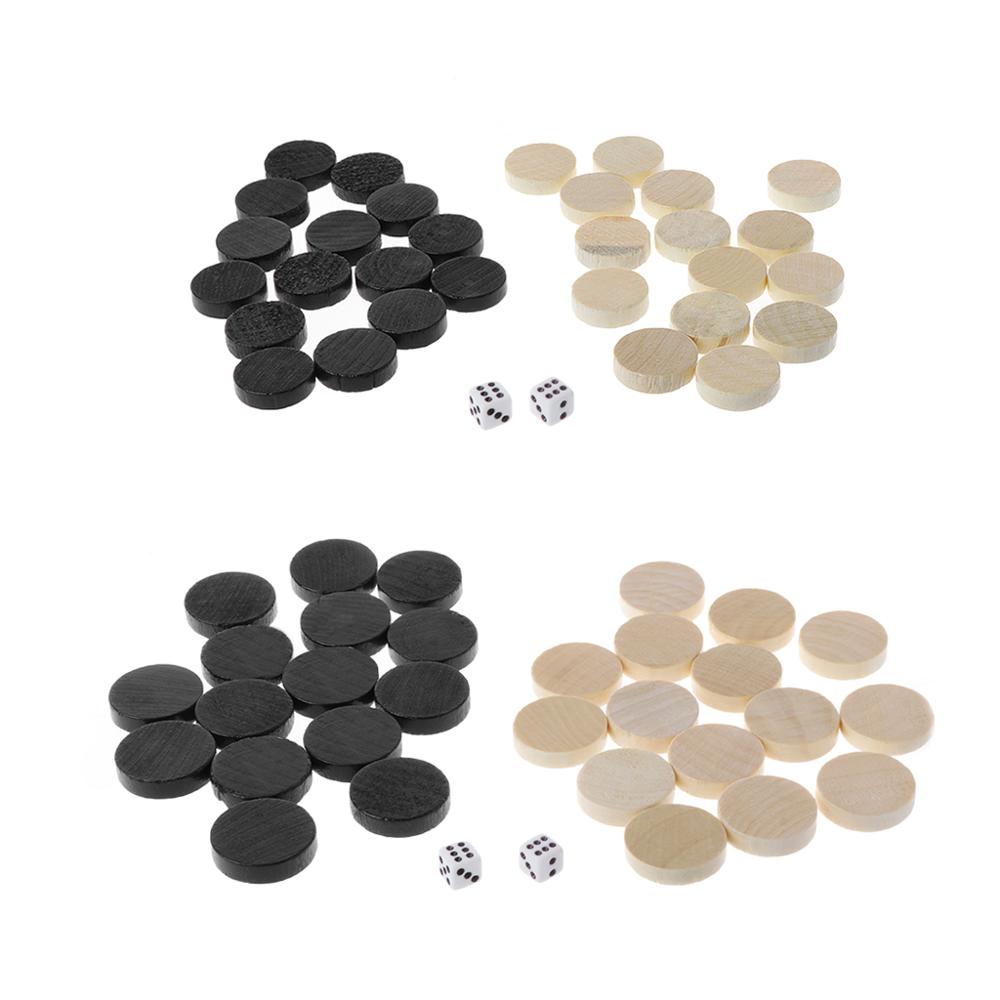 100% Brand and 30pcs Wooden Draughts Checkers Backgammon Chess Pieces for Kid Board Game 2 Dice