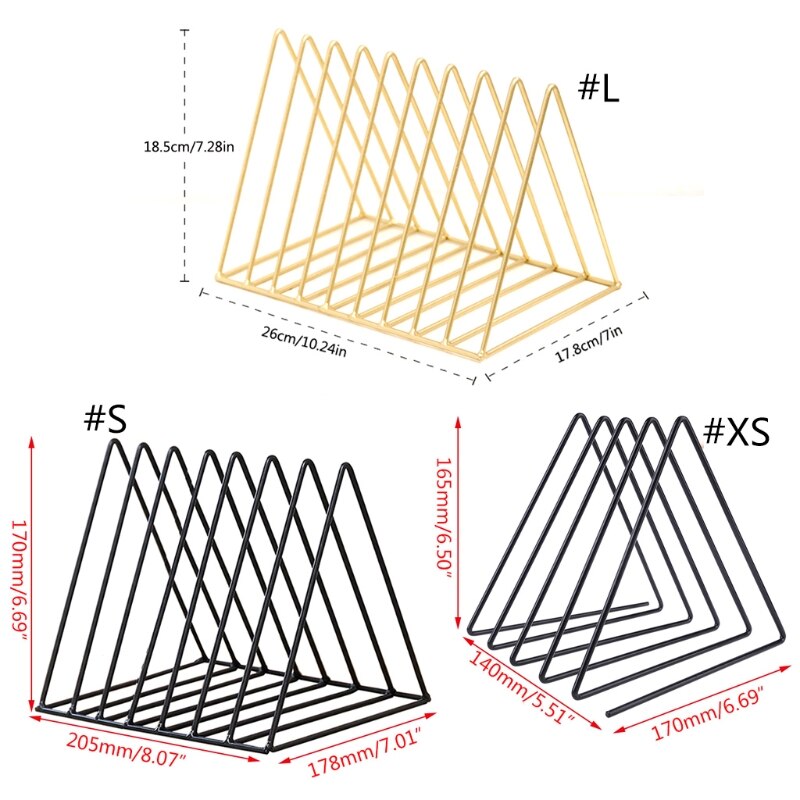 Iron LP Record Rack Triangle Book Magzine Holder Desk Record Storage Organizer