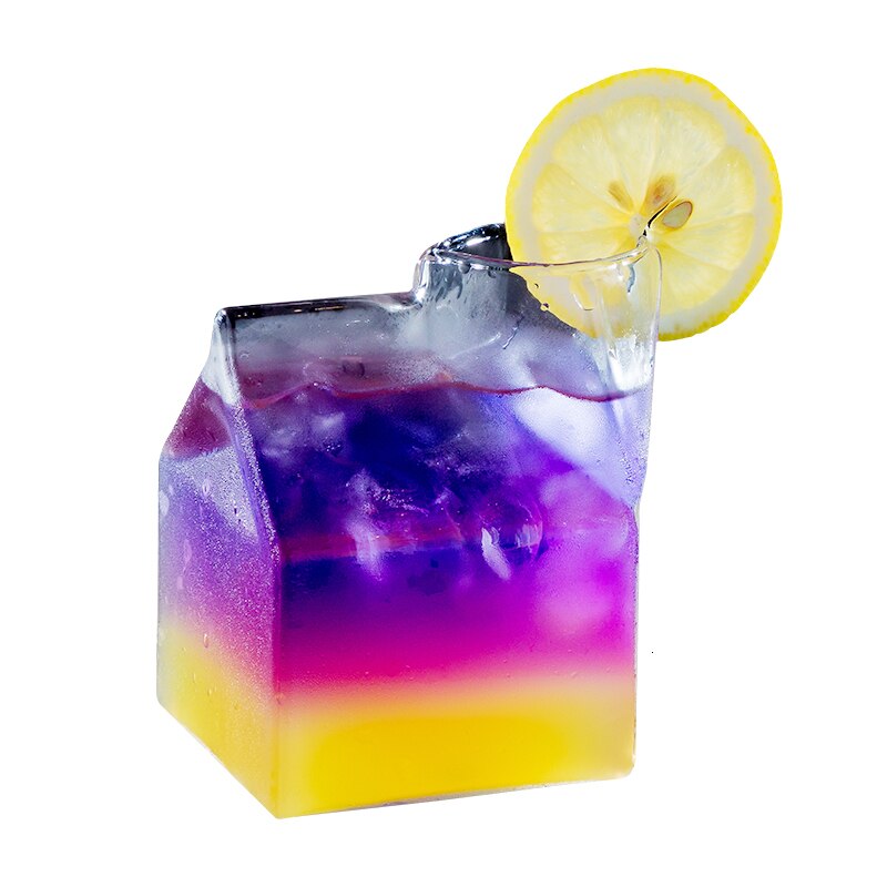 Half Pint Creamer Cocktail Glass Quadrate Milk Carton Box Rum Fruit Juice Beverage Cold Drink Cup For Bar: 1 Piece Glass