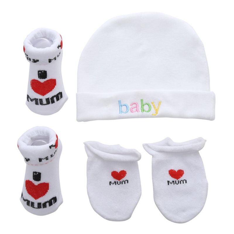 Chapeau et mitaines pour bébé fille et garçon, chaussettes confortables, en coton, accessoire pour -né, de 0 à 3 ans, collection automne et hiver