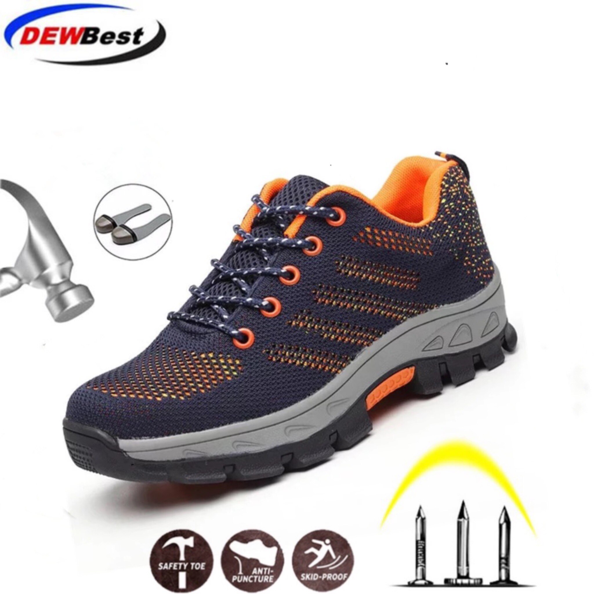 DEWBEST-zapatos de seguridad transpirables para hombre y mujer, botas de trabajo con punta de acero, antideslizantes, de acero, a prueba de perforaciones, para exteriores