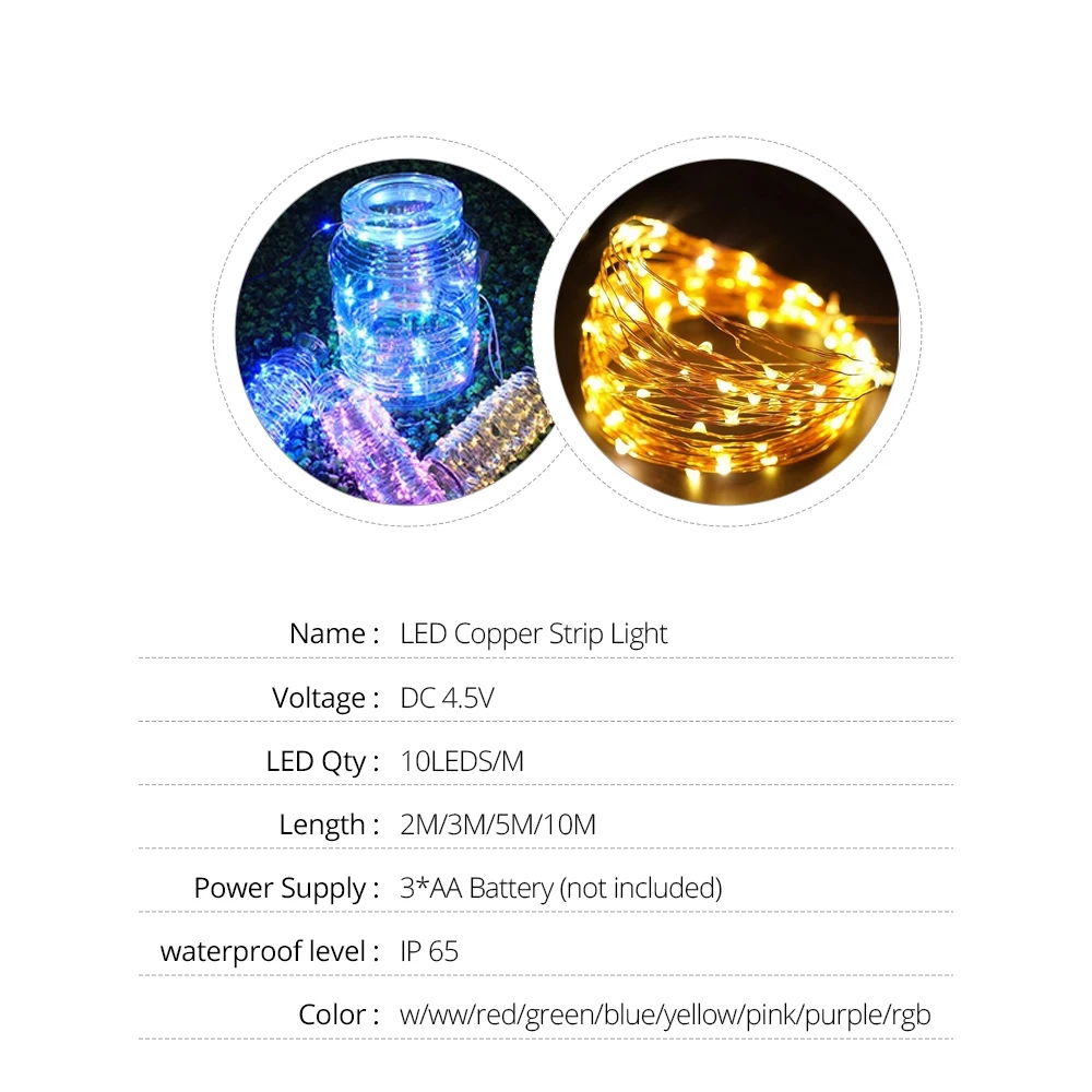 10M 5M 3M 2M Kupferdraht LED Lametta Girlande Batteriebetriebene Fee LED Lichterketten für Weihnachten Hochzeit Party Dekor