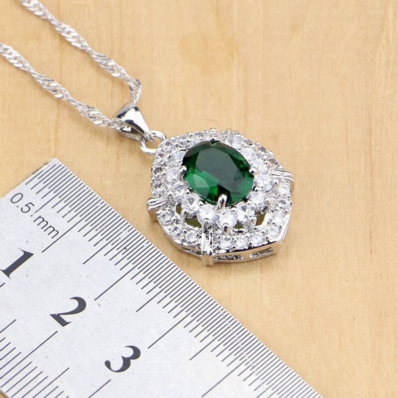 925 Sterling Silver Jewelry Green Created Emerald White Zircon Jewelry Sets Women Earrings/Pendant/Necklace/Rings/Bracelet T203