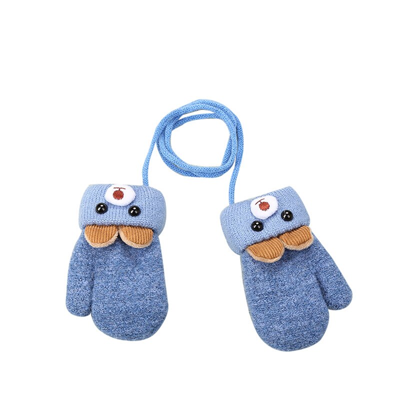 Newborn Kids Cartoon Cute Baby Boys Girls Winter Warm Gloves Wool Mittens Thick Knit Full Rope Finger Warmer Gloves 0-3Y: Blue