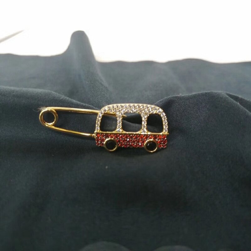 Cute 925 Sterling Silver Lovely Bus Brooch AAA Zircon Sweetie Van Food Travel Brooch Pin Gold Color Women Party Jewelry: 925 sterling silver