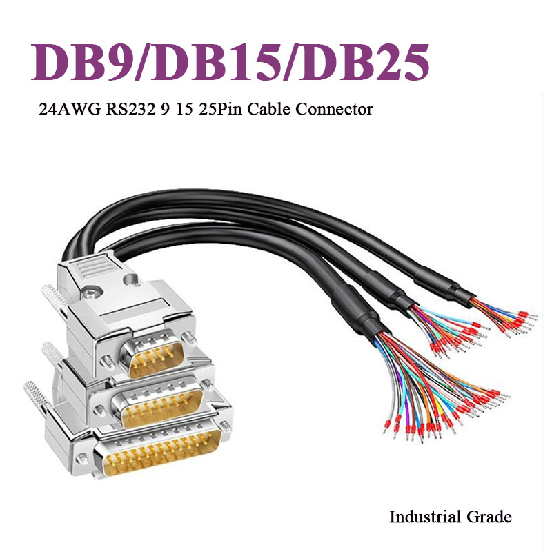DB9 DB15 DB25 Connector Cable with Number Tube Industrial 24AWG 9 15 25Pin RS232 Serial Plug with Wire D-SUB DB 5 15 25 Terminal