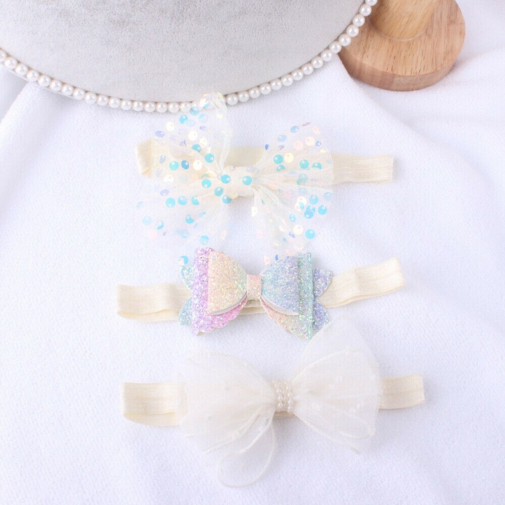 Baby Accessoires Schoonheid 3 Stks/set Baby Meisjes Baby Peuter Bloem Boog Hoofdband Kant Elastische Haarband Kroon 0-3T: C