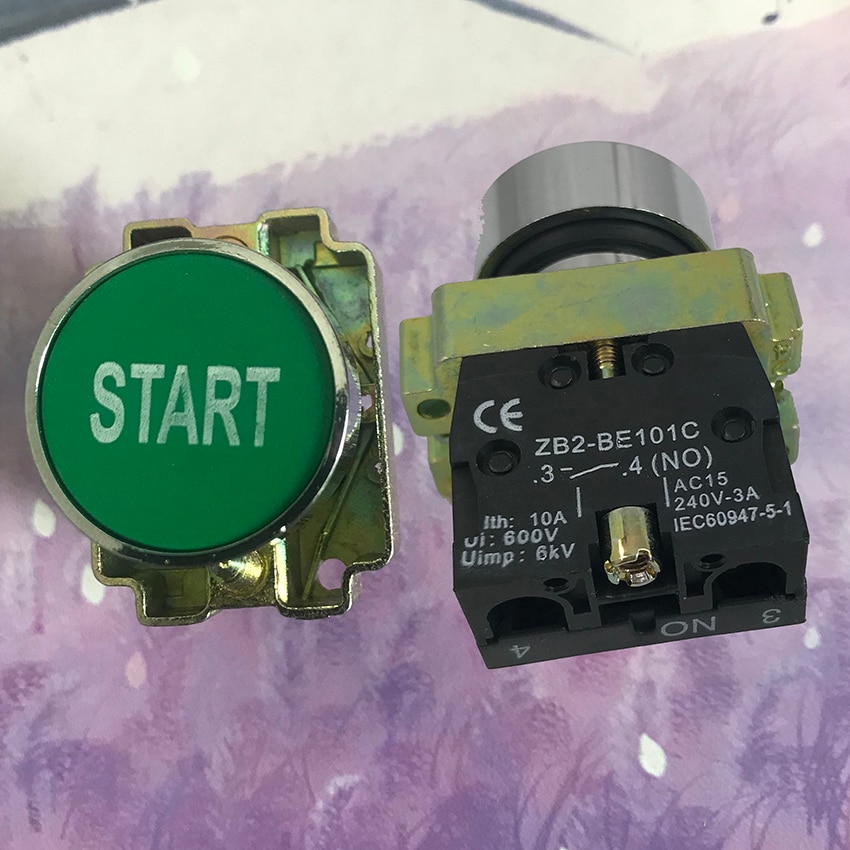 XB2 22mm Momentary Flat Pushbutton Self Reset Symbol Push Button Switch 1 NO 1NC touch switch Stop start signal