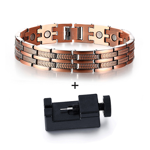 Vinterly Magnetic Pure Copper Bracelet Men Wheat Leaf 13mm Wrist Band Magnet Arthritis Pain Relief Male Energy Jewelry Male: Gold-color