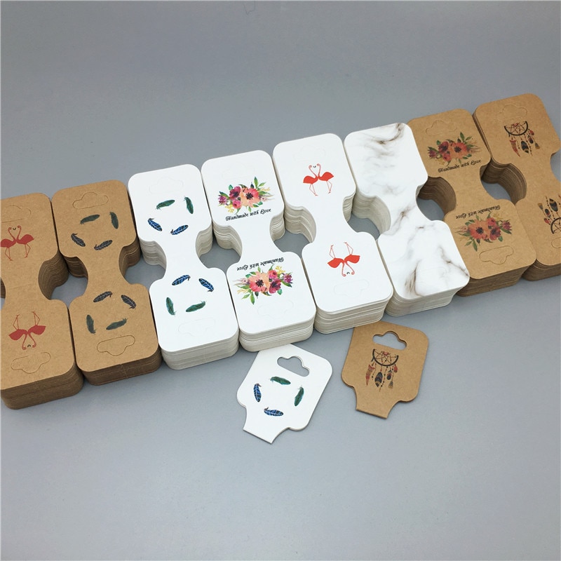 50Pcs/Lot Necklace Holder Jewelry Display Packaging Kraft Paper Fixed Multiple Patterns Printing Bracelet Jewelry Cards