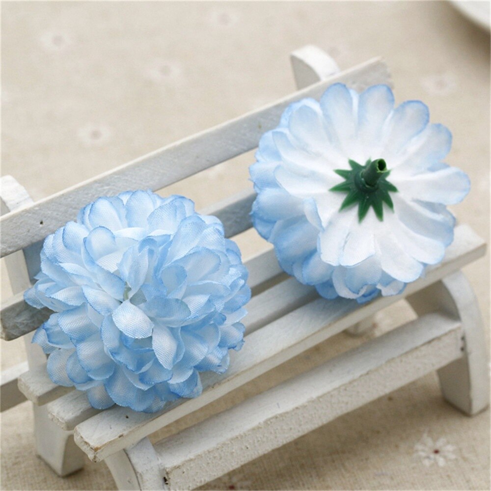 Chenap-pompon à œillet artificiel en soie | Tête de fleurs pour décoration de voiture de mariage, fournitures de fleuriste décoratives diy, fleurs: sky blue
