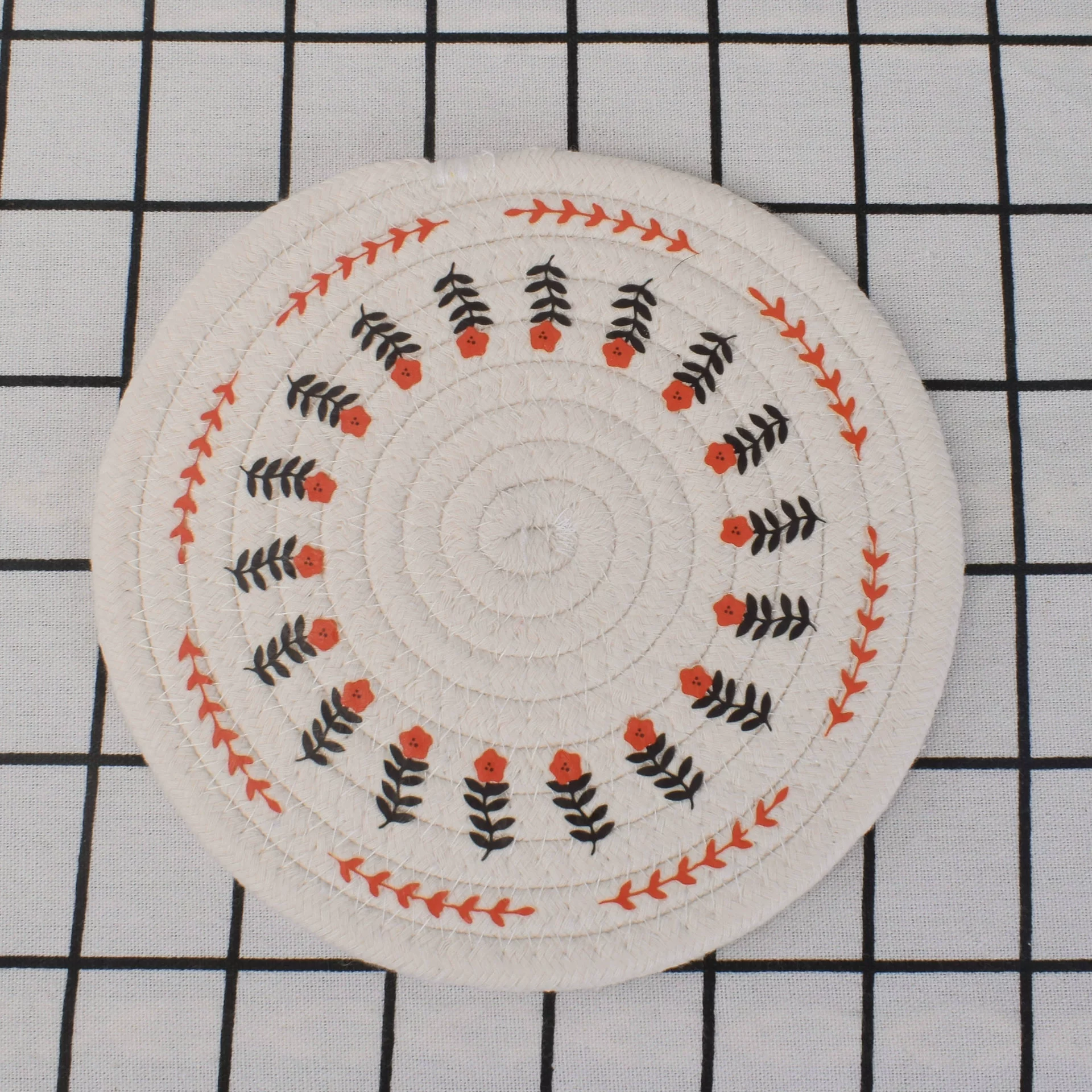 Round Boho Placemats Set of 2 Printed Cotton Rustic Table Place Mats Cute Woven Flower Farmhouse Dining Kitchen Table Mats: L / Yellow