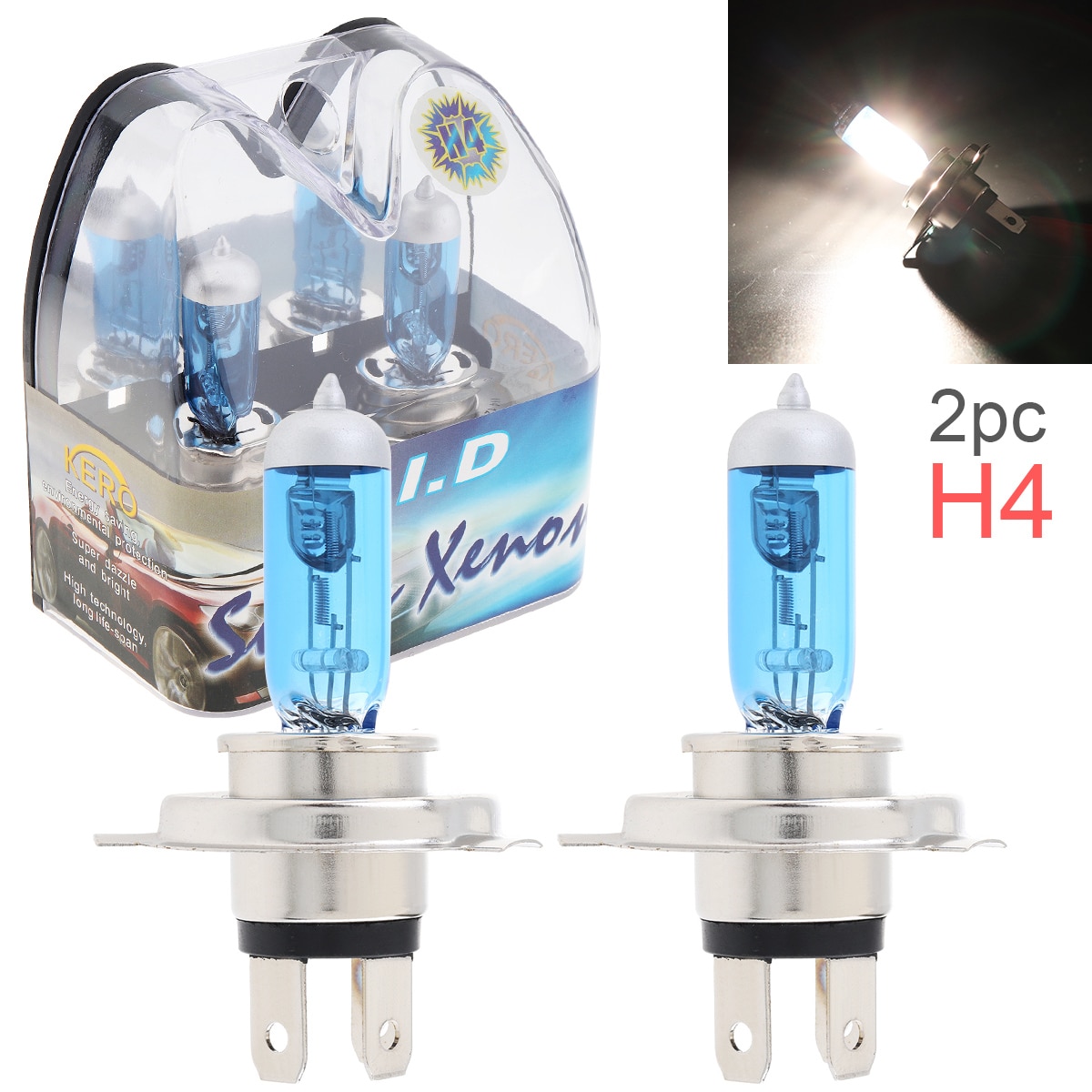 2 Stuks 12V H4 60/55W 6000K Wit Licht Super Bright Auto Xenon Halogeen Lamp Auto koplamp Fog Lamp Geschikt Voor Auto &#39;S